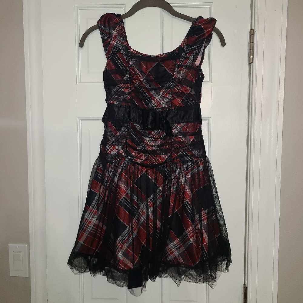 ❤️🖤 Girls Disorderly Kids Fancy Holiday Dress Sz 8 Plaid RED/BLACK